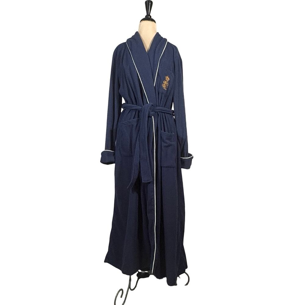 Lauren Ralph Lauren Dalton Long Fleece Robe Navy Blue Size Large